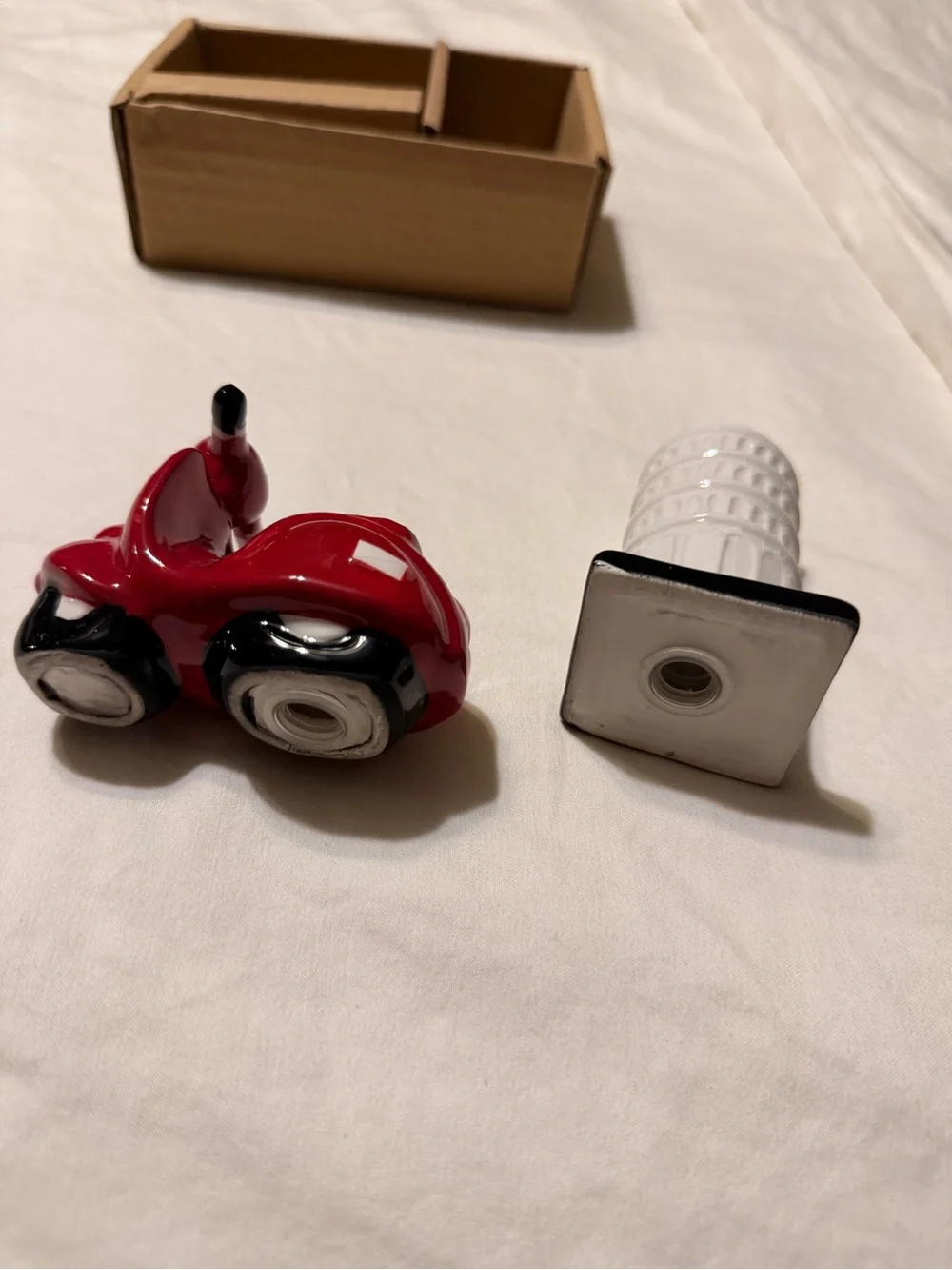 New world Market Salt & Pepper Shakers Set of White Pisa Tower & Red Scooter